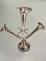 A Edwardian Birmingham silver triple table flower epergne  with trumpet shaped holders raised on