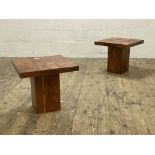 A pair of Indonesian hardwood pedestal lamp tables. H51cm, 56cm x 56cm.