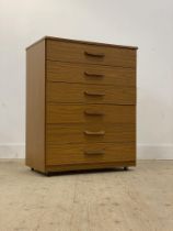 Schreiber, a mid century teak veneered chest fitted with six drawers. H96cm, W76cm, D46cm.