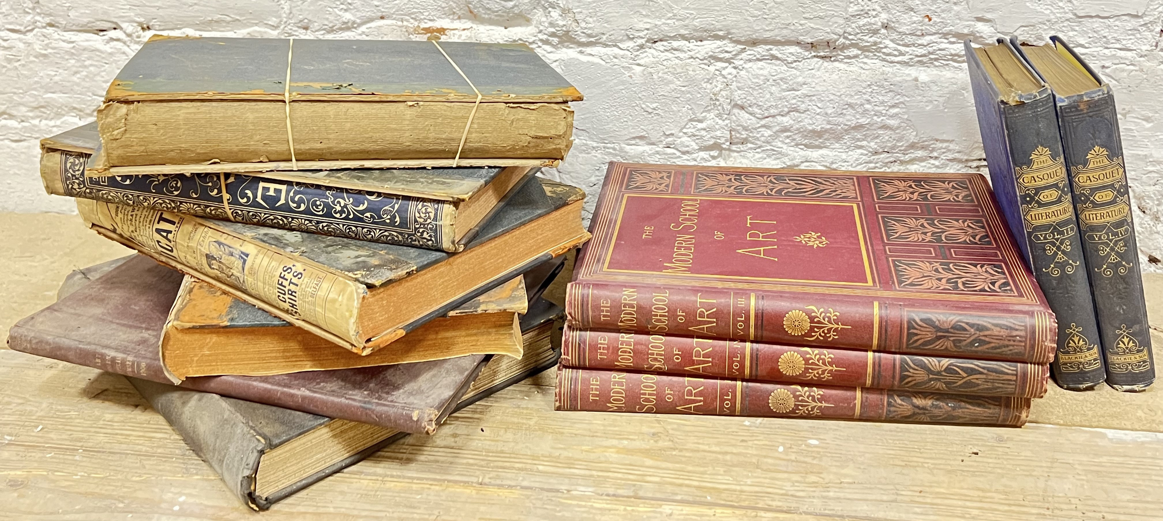 A quantity of vintage and antique books including several leather bound Victorian manuscripts