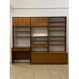 G-Plan, a mid century teak modular wall unit, H199cm, W230cm, D36cm.