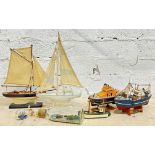 Maritime interest, a quantity of model boats and ships in bottles including sailboats, lifeboats