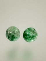 A pair of Chinese carved circular celadon jade stud earrings mounted in white metal D x 1cm 3.52g
