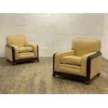 A pair of mahogany framed armchairs, circa 1920's, the frames and squab cushions upholstered in