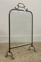 An early 20th century cast brass fire screen with bevel glazed panel. H70cm.