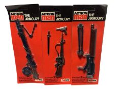 Palitoy Action Man The Armoury assorted weapons, on unpunched vacuum pack card (3)
