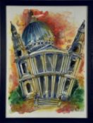 Alce Harfield watercolour - St Paul's, signed, blind stamped, 72cm x 52cm, in glazed frame
