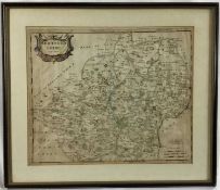 Antique map of Hertfordshire by Robert Morden, 36cm x 43cm, in glazed frame