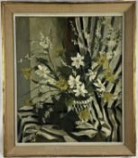 Ena Russell, 20th Century oil on canvas, still life of flowers in a vase, signed, 65cm x 55cm, frame