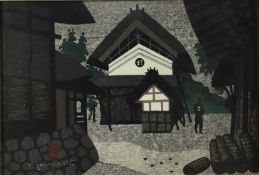 Japanese woodblock print, signed bottom left, 25cm x 37cm, framed