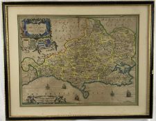 Jan Jansson - 17th century map of Dorset, Comitatus Dorcestria vulgo Anglice Dorset Shire, 37cm x 49