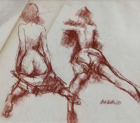 Peter Collins (1923-2001) red crayon sketches - female nude, signed and dated '81, 35cm x 40cm, in g