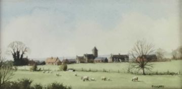 Robert Hughes (1934-2010), miniature gouache of Winterbourne Bassett, Wiltshire, signed, framed and