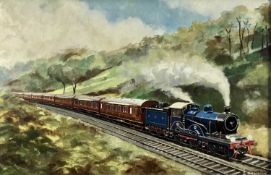 John Anderson, oil painting of a Claud Hamilton engine and train and Brentwood Bank, signed, inscrib