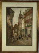 Attributed to Charles Marsh, watercolour, Rouen street scene, 64cm x 44cm, in glazed frame