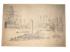 19th century English School, pencil, Sketch of Portsmouth Harbour, 13 x 20cm and five further 19th c