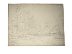 Henry Edridge (1768-1821), pencil, landscape, named verso, 17 x 22cm, mounted but unframed