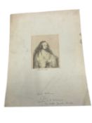 After Rembrandt, etching - St Catherine, stuck down, 11 x 9cm