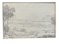English School, 18th century, pencil, Romantic landscape, 24 x 34cm, mounted