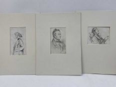 Group of 19th century pencil portrait studies on paper