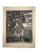 Gwen Raverat (1885-1957) wood cut print - Silver Street Bridge, Cambridge, signed, inscribed and num
