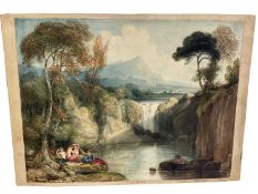 George Arnald (1763-1841) watercolour - Continental idyll, signed and inscribed, 32 x 42cm, mounted