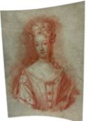 After Godfrey Kneller, red chalk, Portrait of the Duchess of Marlborough, 26 x 18cm
