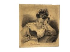 French School, 19th century, charcoal, La Lecture