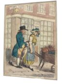 After James Gillray, three hand-coloured etchings: Two Pairs of Portraits..., Meeting of unfortunate