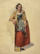 English school, 19th century, watercolour - Peasant with pitcher, unsigned, mounted but unframed, 36
