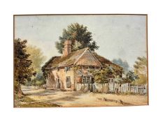 C C Pyne (19th century) watercolour, Warwickshire cottage, inscribed verso, 21 x 31cm and a pencil a