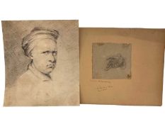 Manner of Allan Ramsey (1713-1784) pencil, head of a man, 19 x 17cm, together with a study of a hand