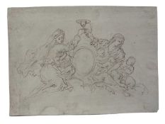Continental school, 18th century, pencil, pen and ink, design for a cresting, 15 x 20cm, mounted but
