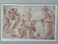 17th century Continental school, red chalk drawing - Joseph reveals himself to his brothers, 18 x 29
