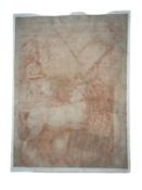 17th century school, red chalk on laid paper, laid down onto board - 'Jehu rides in his chariot', 32
