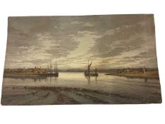 English School, late 19th century - East Anglian harbour at dusk, signed with initials J W G S, 29 x