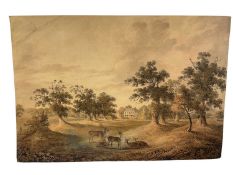English School, early 19th century, watercolour, deer park, 36 x 56cm