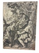 Hieronymus Wierix (1553-1618) engraving - Mystic marriage of Saint Catherine, 29.5 x 21cm