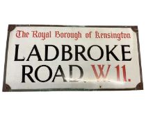Original enamel The Royal Borough of Kensington, Ladbroke Road, W.11., London street sign, in origin