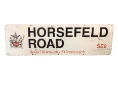 Original Horsefeld Road Royal Borough of Greenwich SE9 London composite street sign, 114.5cm x 33cm