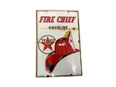Original 'Fire Chief Gasoline Texaco' enamel advertising sign, dated 3-1-62, 46 x 30.5cm