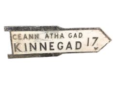 Original Irish double-sided cast metal road sign, 95cm wide