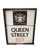 Original enamel Queen Street, EC4, City of London street sign, in original mount, 65.5 x 53cm