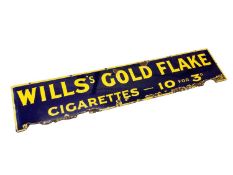 Original 'Wills's Gold Flake Cigarettes - 10 for 3d' blue and yellow enamel advertising sign, 183cm
