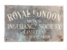 Original 'Royal London Mutual Insurance Society' metal sign, with enamel lettering, 33cm x 20cm