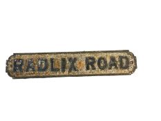 Original cast iron Radlix Road, London street sign, 71 x 14cm