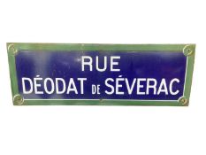 Original French enamel street sign - 'Rue Deodat de Severac' - 100cm x 35cm