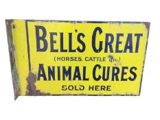 Original 'Bell's Great Animal Cures' enamel sign, with bracket, 51cm x 30.5cm