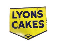 Original 'Lyons Cakes' double sided enamel advertising sign, 45 x 40cm