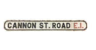 Original cast iron Cannon St. Road, E.1., London street sign, 131.5 x 17.5cm